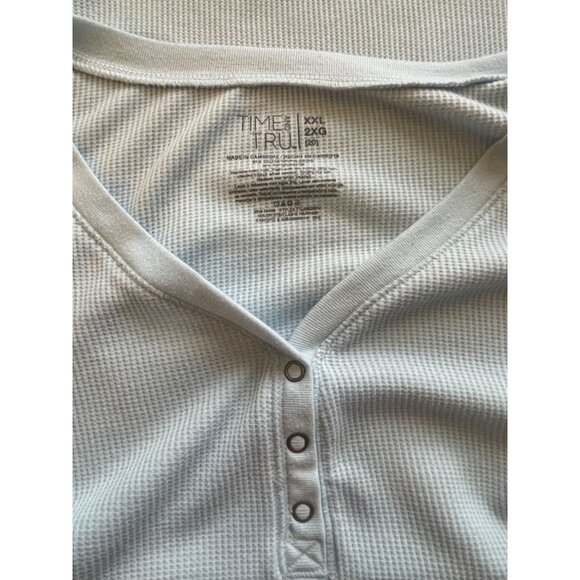 2XL plus size V-neck long sleeve waffle Henley baby blue stretch - Picture 6 of 6